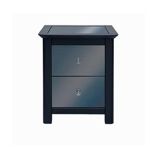 Ayr Mirrored Glass Bedside Cabinet In Carbon With 2 Drawers