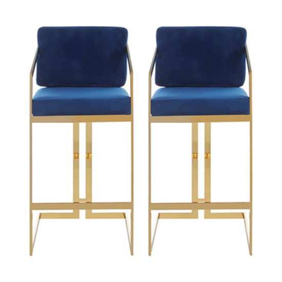 Azalea Blue Velvet Bar Stools With Gold Metalframe In Pair | Furniture