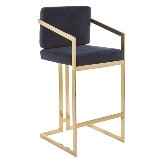 Azaltro Black Velvet Bar Chair With Gold Steel Frame_2