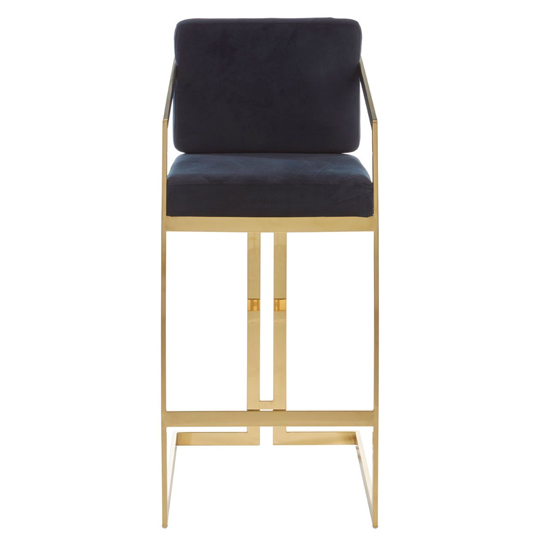 Azaltro Black Velvet Bar Chair With Gold Steel Frame_3