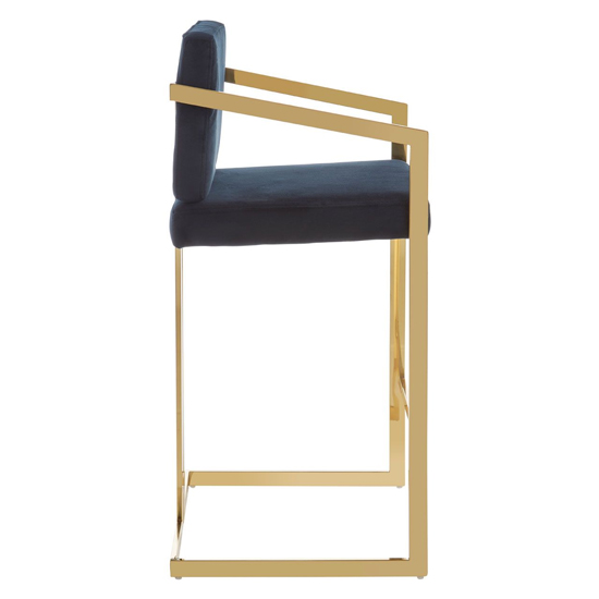 Azaltro Black Velvet Bar Chair With Gold Steel Frame_4
