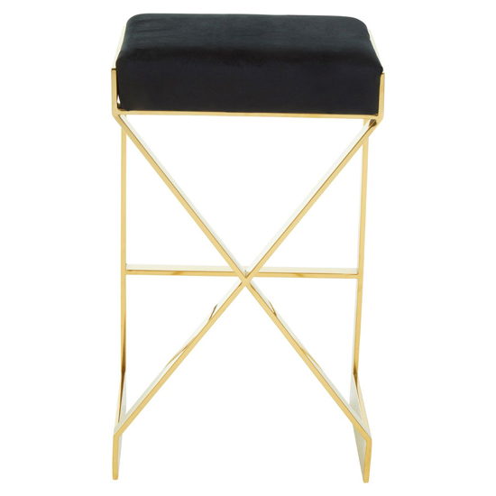 Azaltro Black Velvet Bar Stool With Gold Steel Frame