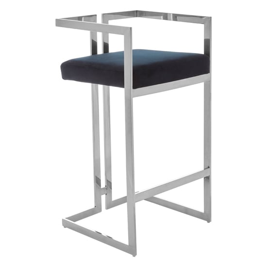 Photo of Azaltro black velvet bar stool with silver steel frame