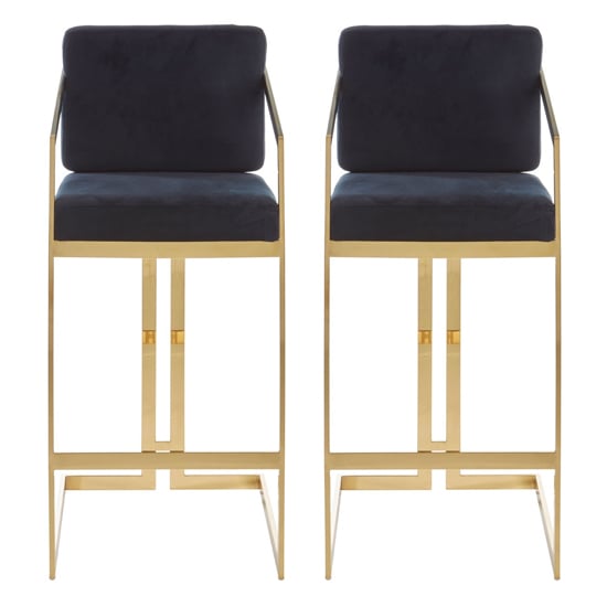 Read more about Azaltro black velvet bar stools with gold metalframe in pair