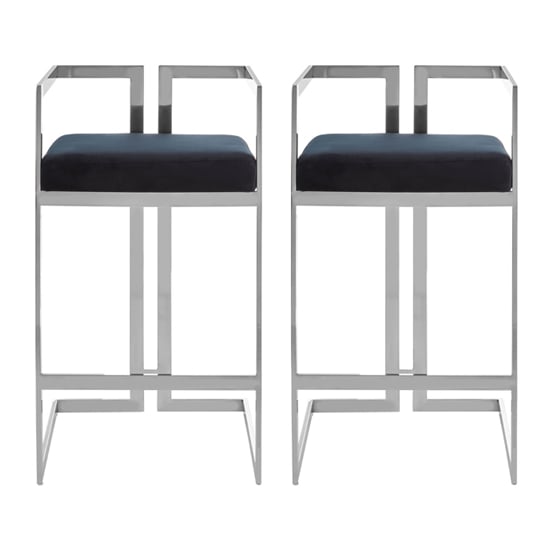 Read more about Azaltro black velvet bar stools with silver metalframe in pair