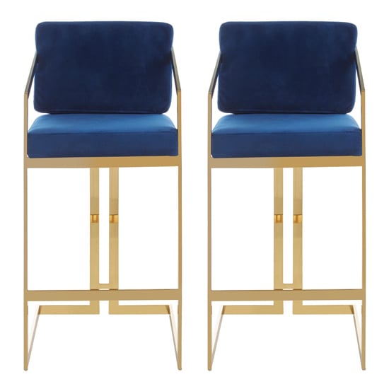 Read more about Azaltro blue velvet bar stools with gold metalframe in pair