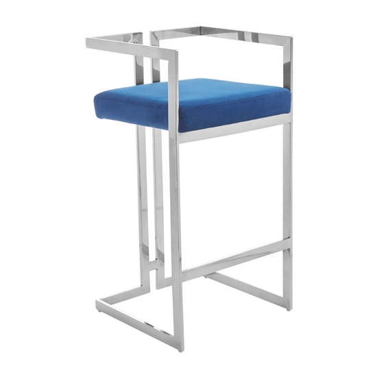 Azalea Blue Velvet Bar Stools With Silver Metalframe In Pair