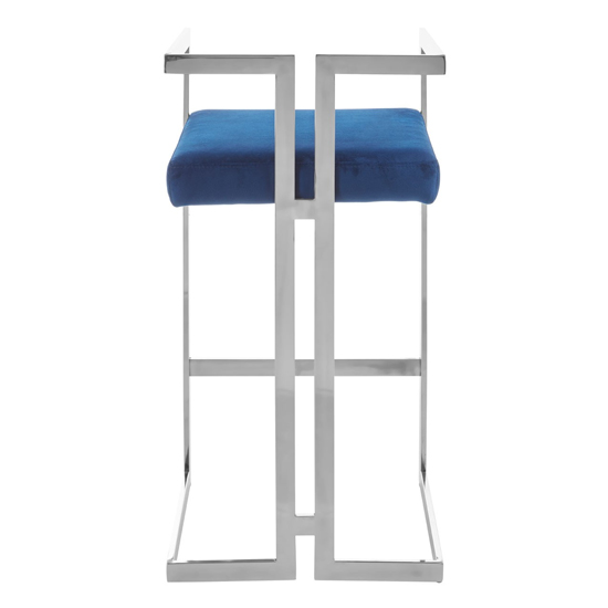 Azalea Blue Velvet Bar Stools With Silver Metalframe In Pair