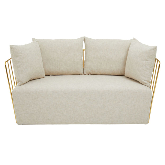 Azaltro Fabric 2 Seater Sofa With Gold Steel Frame In Natural