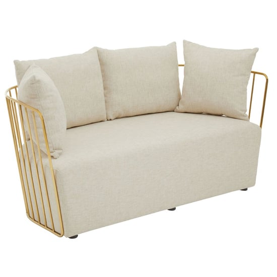 Photo of Azaltro fabric 2 seater sofa with gold steel frame in natural