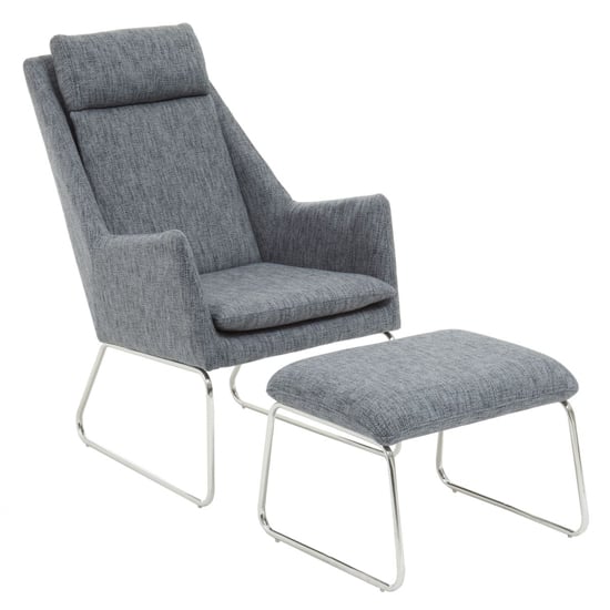 Photo of Azaltro fabric bedroom chair with footstool in grey
