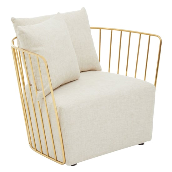Product photograph of Azaltro Fabric Lounge Chair With Gold Steel Frame In Natural from Furniture in Fashion