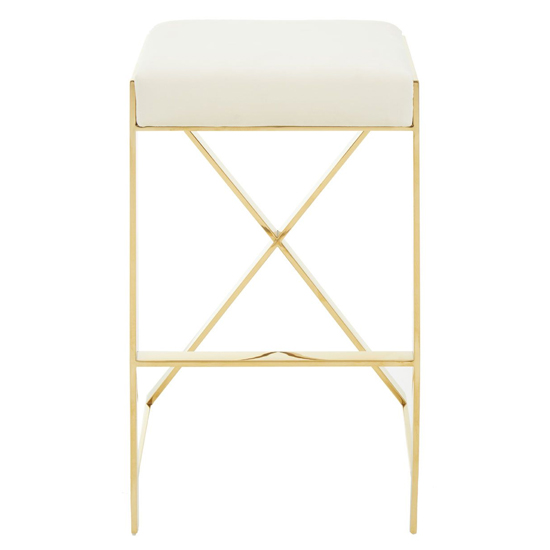 Azaltro Ivory Velvet Bar Stool With Gold Steel Frame