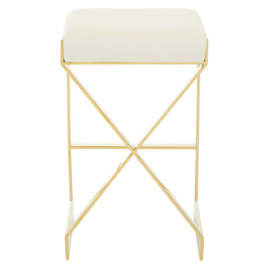 Azaltro Ivory Velvet Bar Stool With Gold Steel Frame