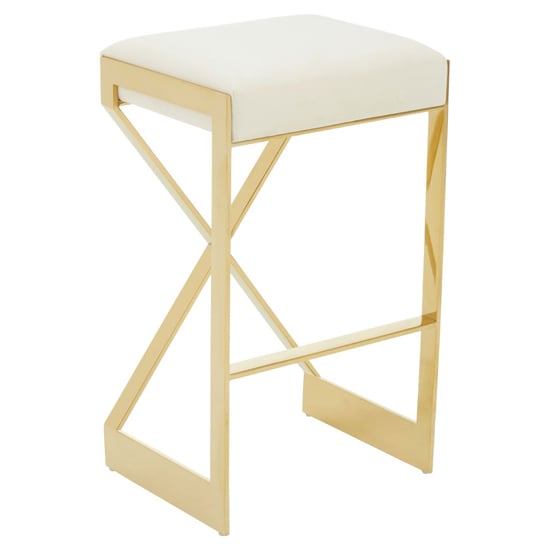 Azaltro Ivory Velvet Bar Stool With Gold Steel Frame