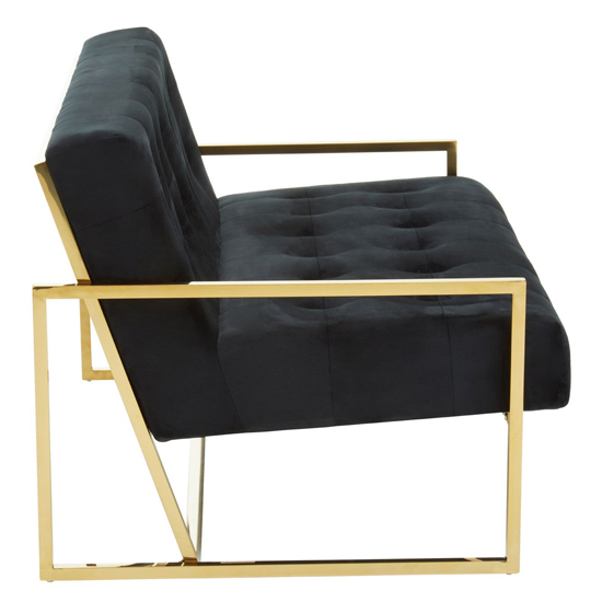 Azaltro Velvet 2 Seater Sofa With Gold Steel Frame In Black