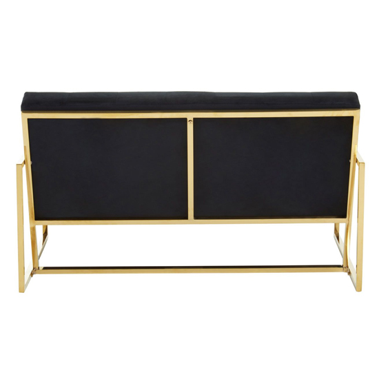 Azaltro Velvet 2 Seater Sofa With Gold Steel Frame In Black