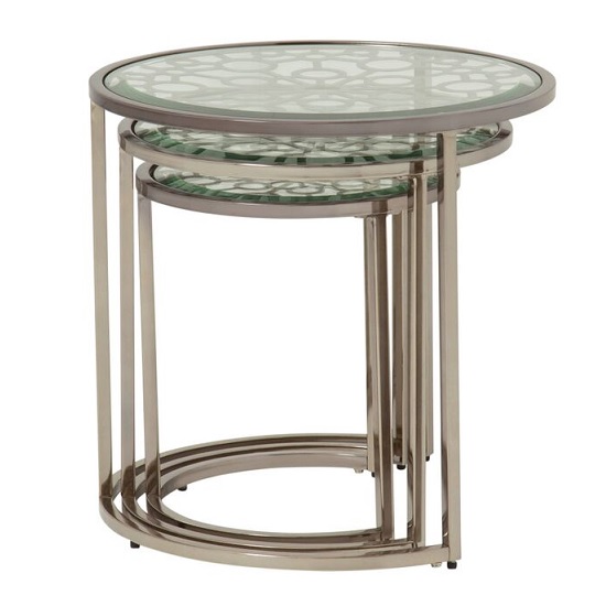 Azealia Glass Nest Of 3 Tables In Clear With Metal Frame Furniture in