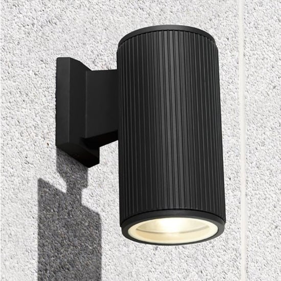 Photo of Azha round outdoor wall light in black with clear glass