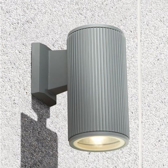 Azha Round Outdoor Wall Light In Grey With Clear Glass