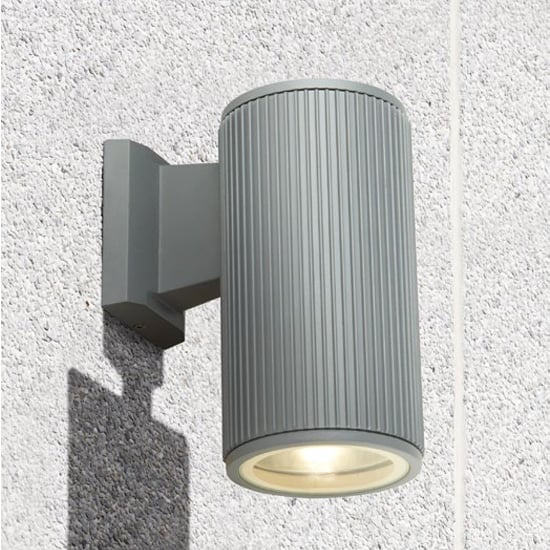 Read more about Azha round outdoor wall light in grey with clear glass