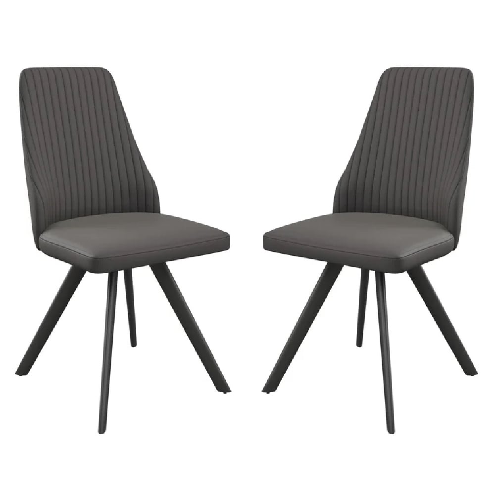 Read more about Azido dark grey leather dining chairs with black legs in pair