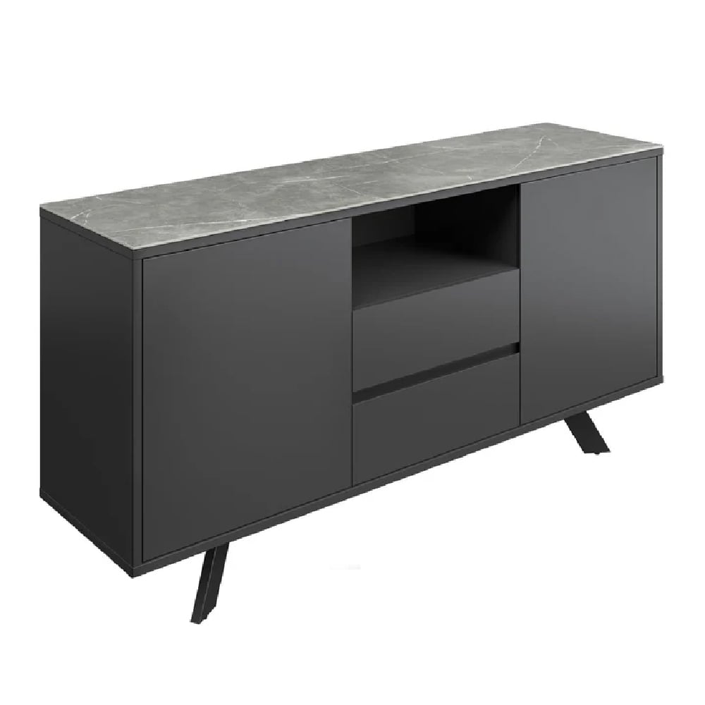 Read more about Azido wooden sideboard with 2 doors in matte grey ceramic top