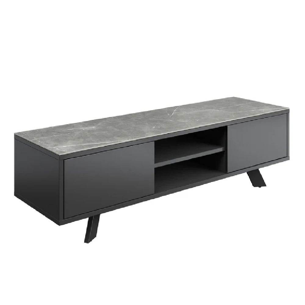 Read more about Azido wooden tv stand with 2 doors in matte grey ceramic top