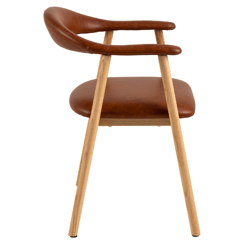 Aztec Brown PU Leather Dining Chairs With Oak Frame In Pair