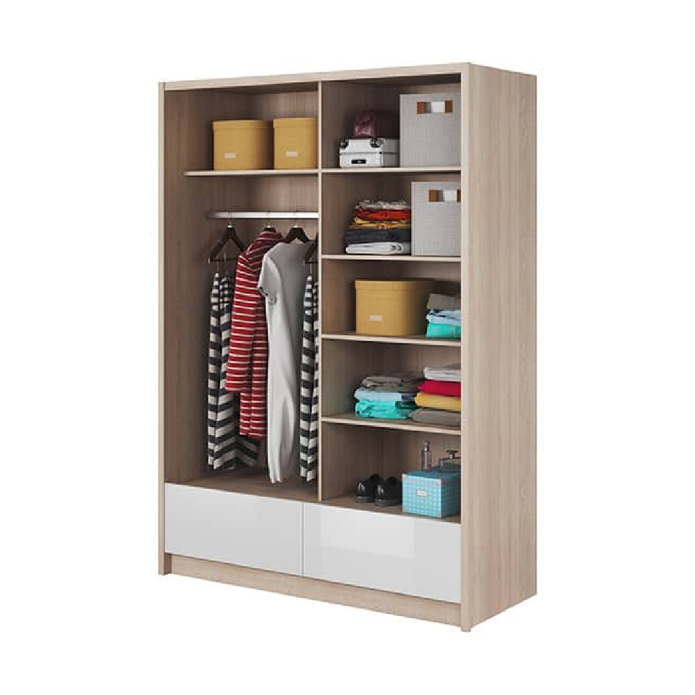 Aztec Mirrored Wardrobe 154cm With 2 Sliding Doors In White Gloss