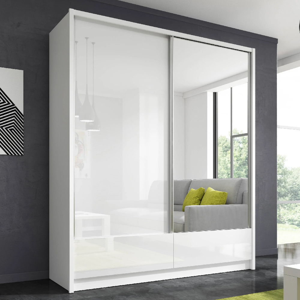 Read more about Aztec mirrored wardrobe 184cm with 2 sliding doors in white gloss