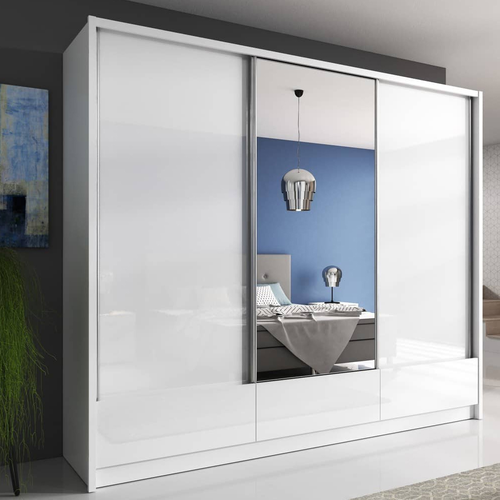 Read more about Aztec mirrored wardrobe 254cm with 3 sliding doors in white gloss
