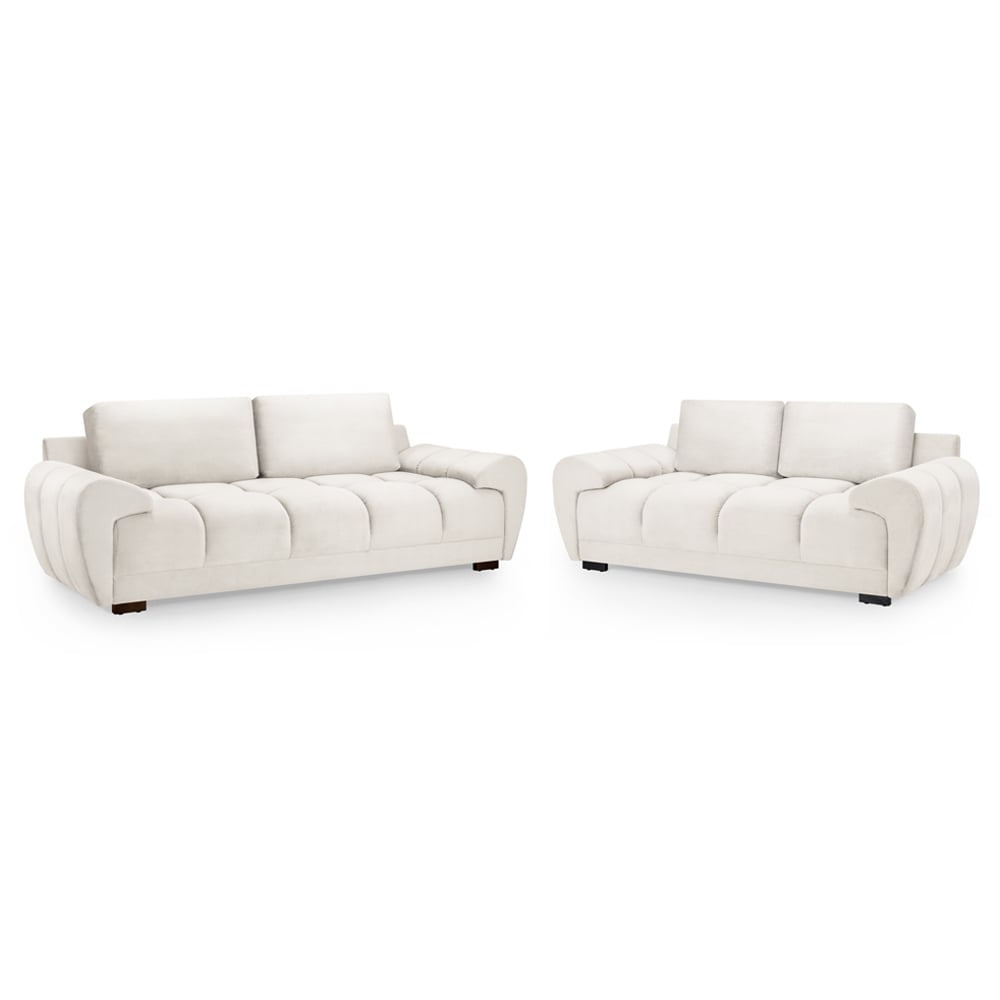 Aztec Plush Velvet 3+2 Seater Sofa Set In Cream