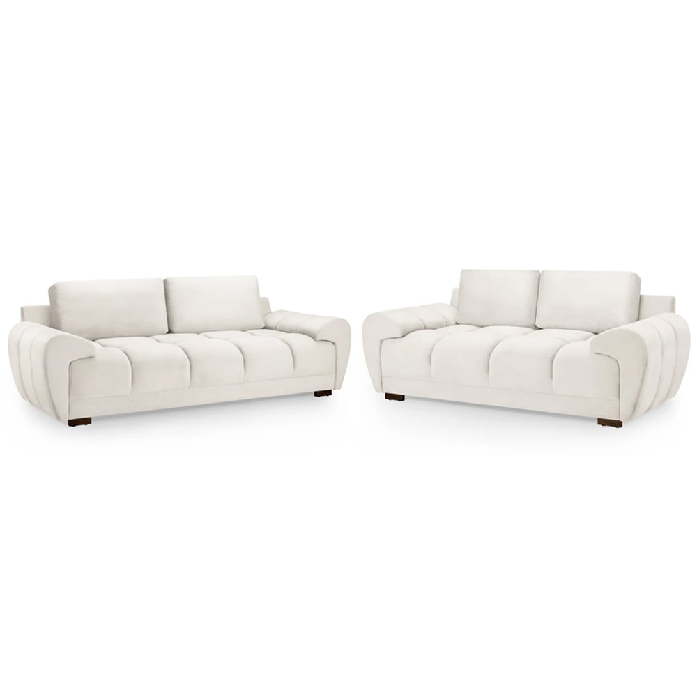 Read more about Aztec plush velvet 3+2 seater sofa set in cream