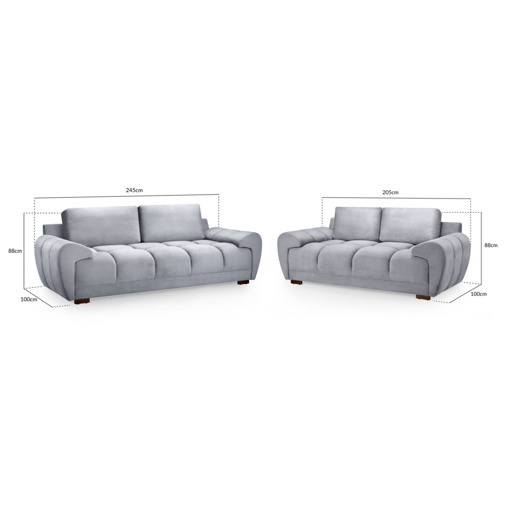 Aztec Plush Velvet 3+2 Seater Sofa Set In Grey