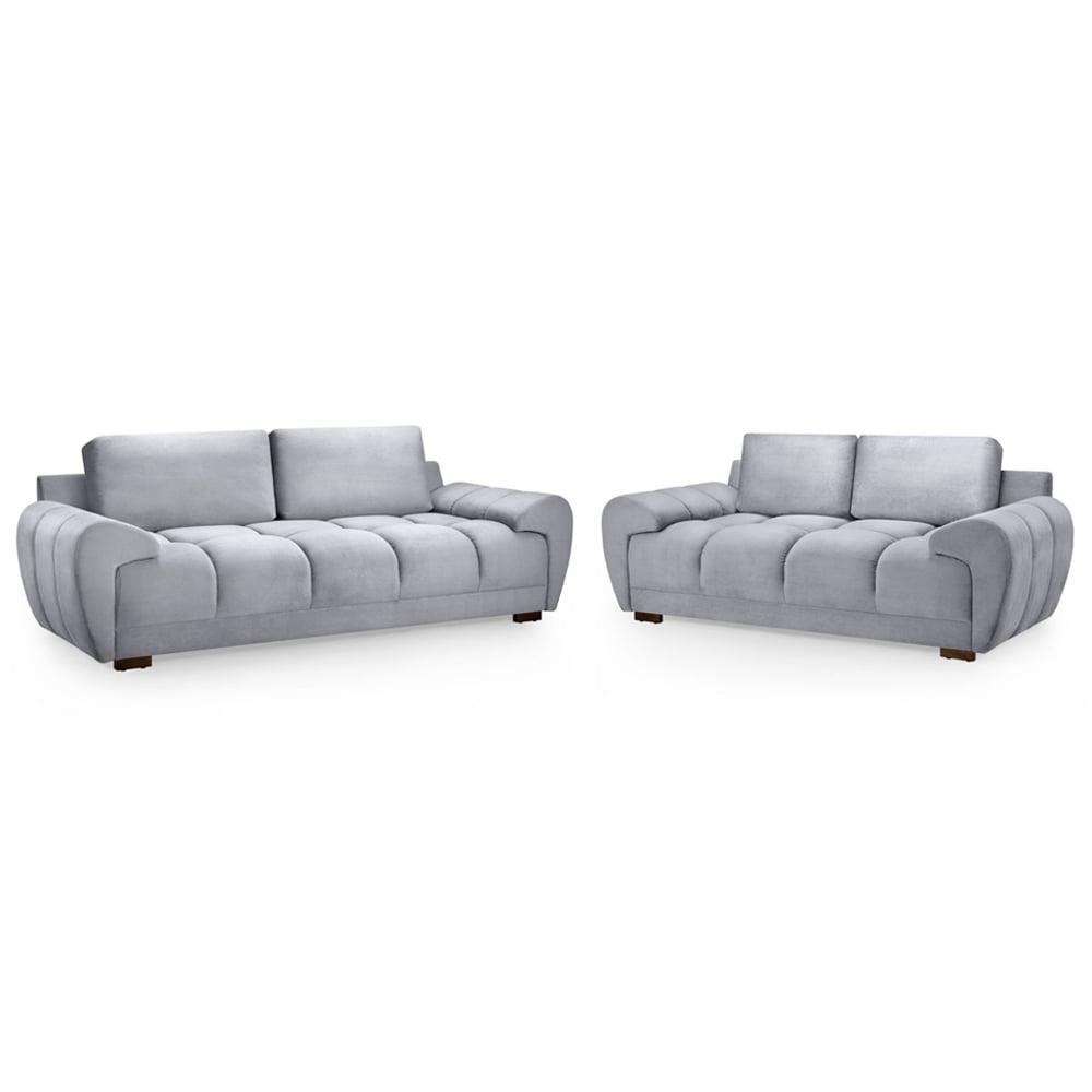 Aztec Plush Velvet 3+2 Seater Sofa Set In Grey