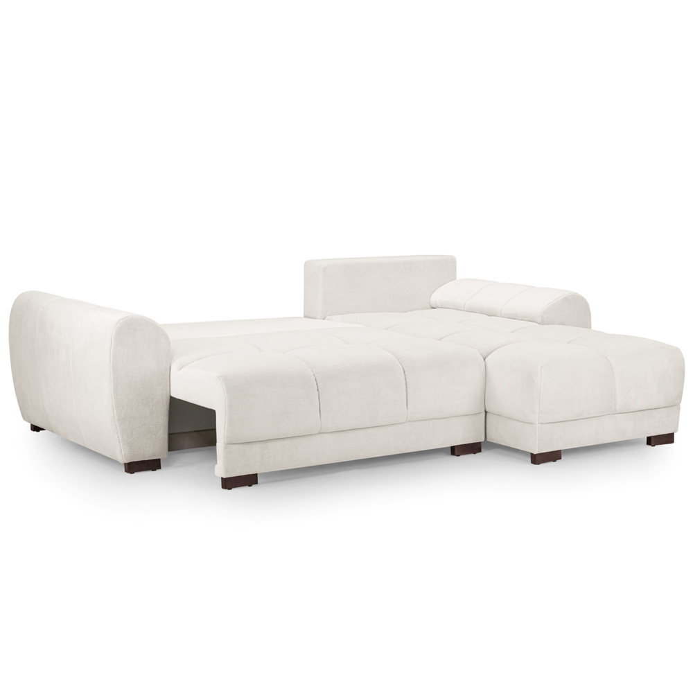 Aztec Plush Velvet Corner Sofa Bed In Cream