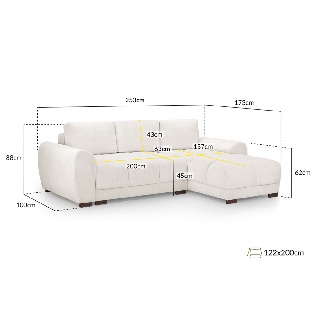 Aztec Plush Velvet Corner Sofa Bed In Cream