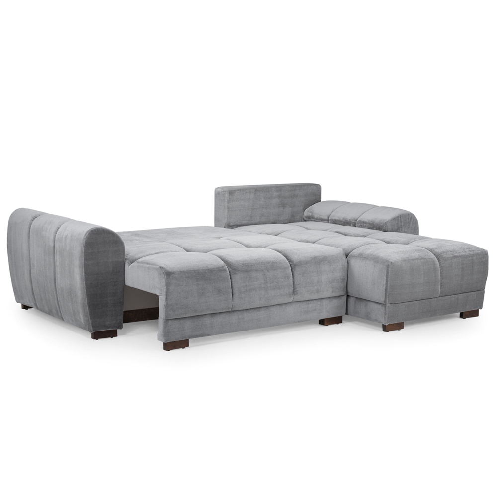 Aztec Plush Velvet Corner Sofa Bed In Grey