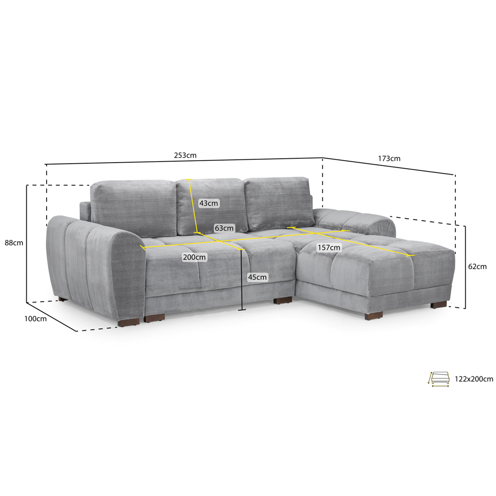 Aztec Plush Velvet Corner Sofa Bed In Grey