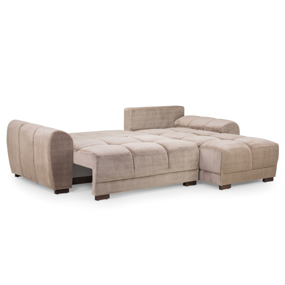 Aztec Plush Velvet Corner Sofa Bed In Mocha