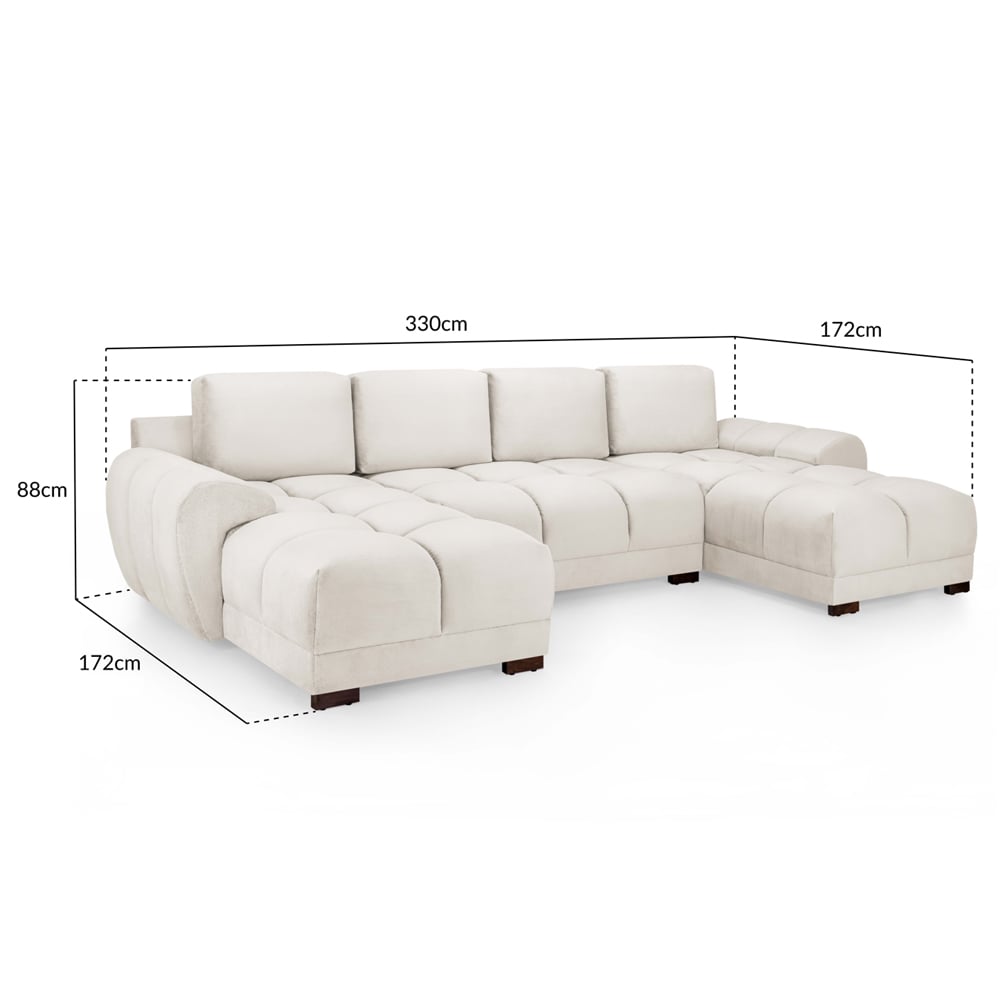 Aztec Plush Velvet U Shaped Corner Sofa In Cream