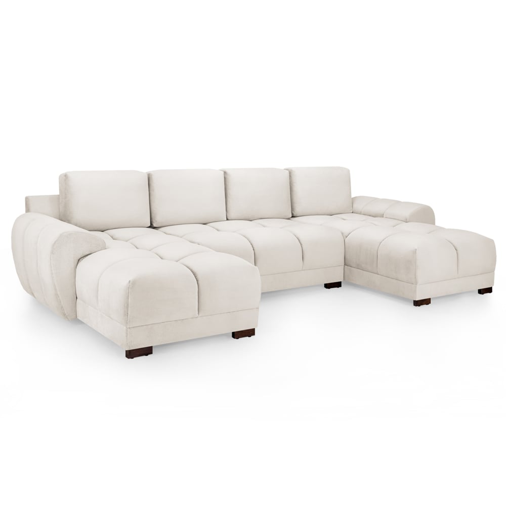 Aztec Plush Velvet U Shaped Corner Sofa In Cream