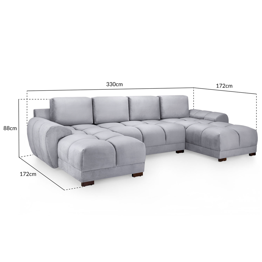 Aztec Plush Velvet U Shaped Corner Sofa In Grey