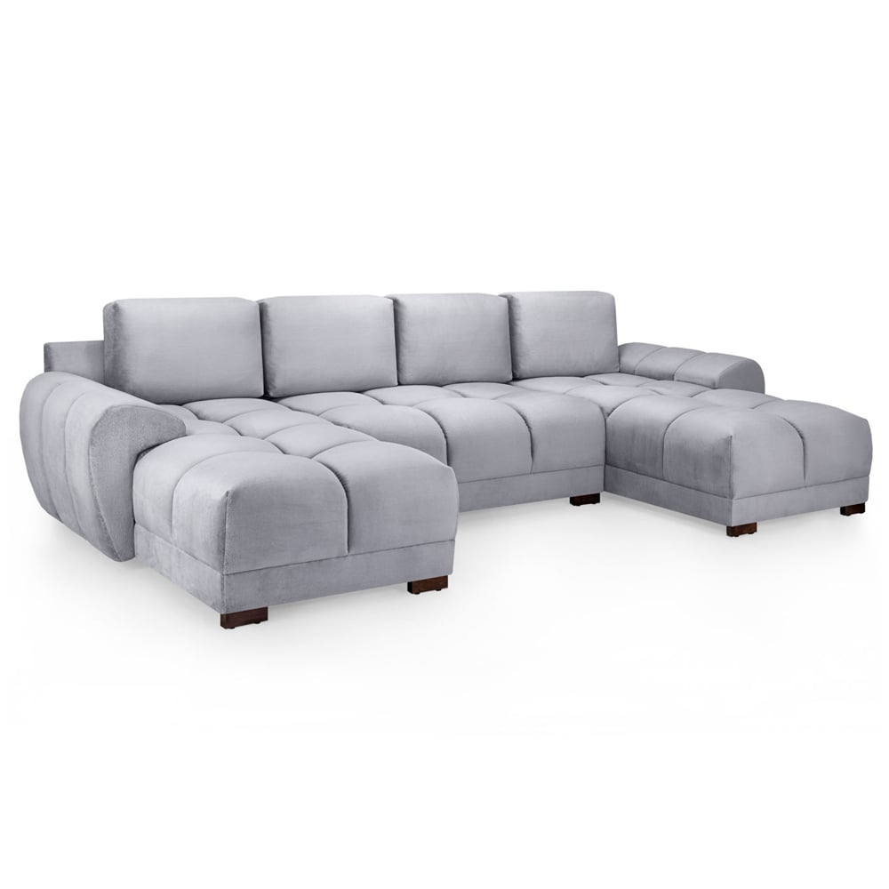 Aztec Plush Velvet U Shaped Corner Sofa In Grey