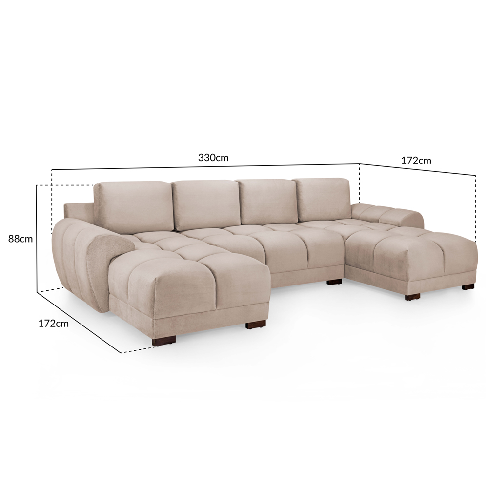 Aztec Plush Velvet U Shaped Corner Sofa In Mocha