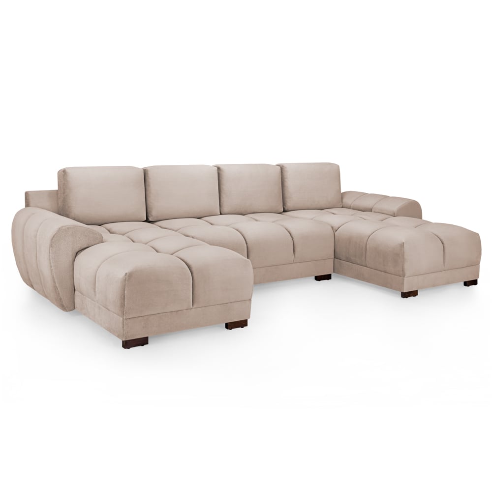 Aztec Plush Velvet U Shaped Corner Sofa In Mocha