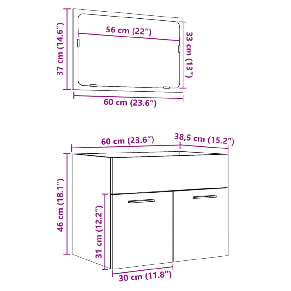 Aztec Wooden 2 Piece Bathroom Furniture Set In Concrete Grey