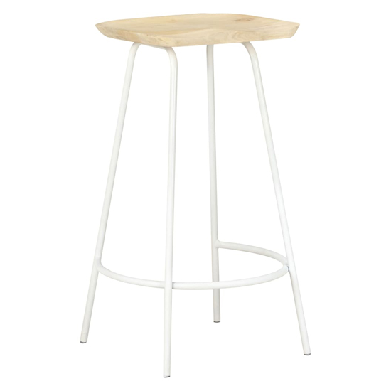 Azul Natural Wooden Bar Stools With White Metal Frame In A Pair_2