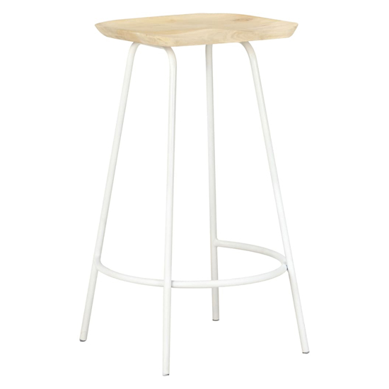 Azul Natural Wooden Bar Stools With White Metal Frame In A Pair